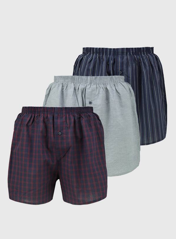 Check, Stripe & Blue Woven Boxers 3 Pack - XS